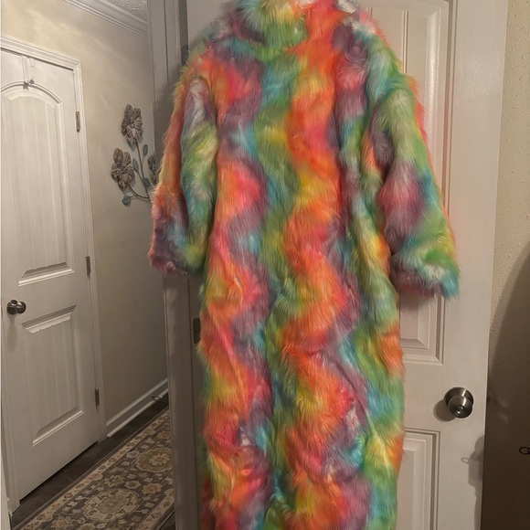 Colorful Faux Fur Light Up Trench Coat - Picture 2 of 3